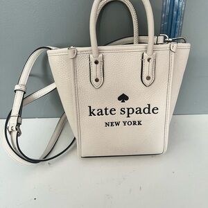 KATE SPADE ELLA PEBBLED WHITE LEATHER MINI TOTE CROSSBODY SATCHEL K7295